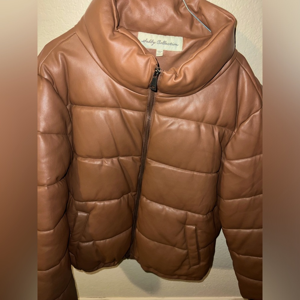 XL puffer leather like jacket